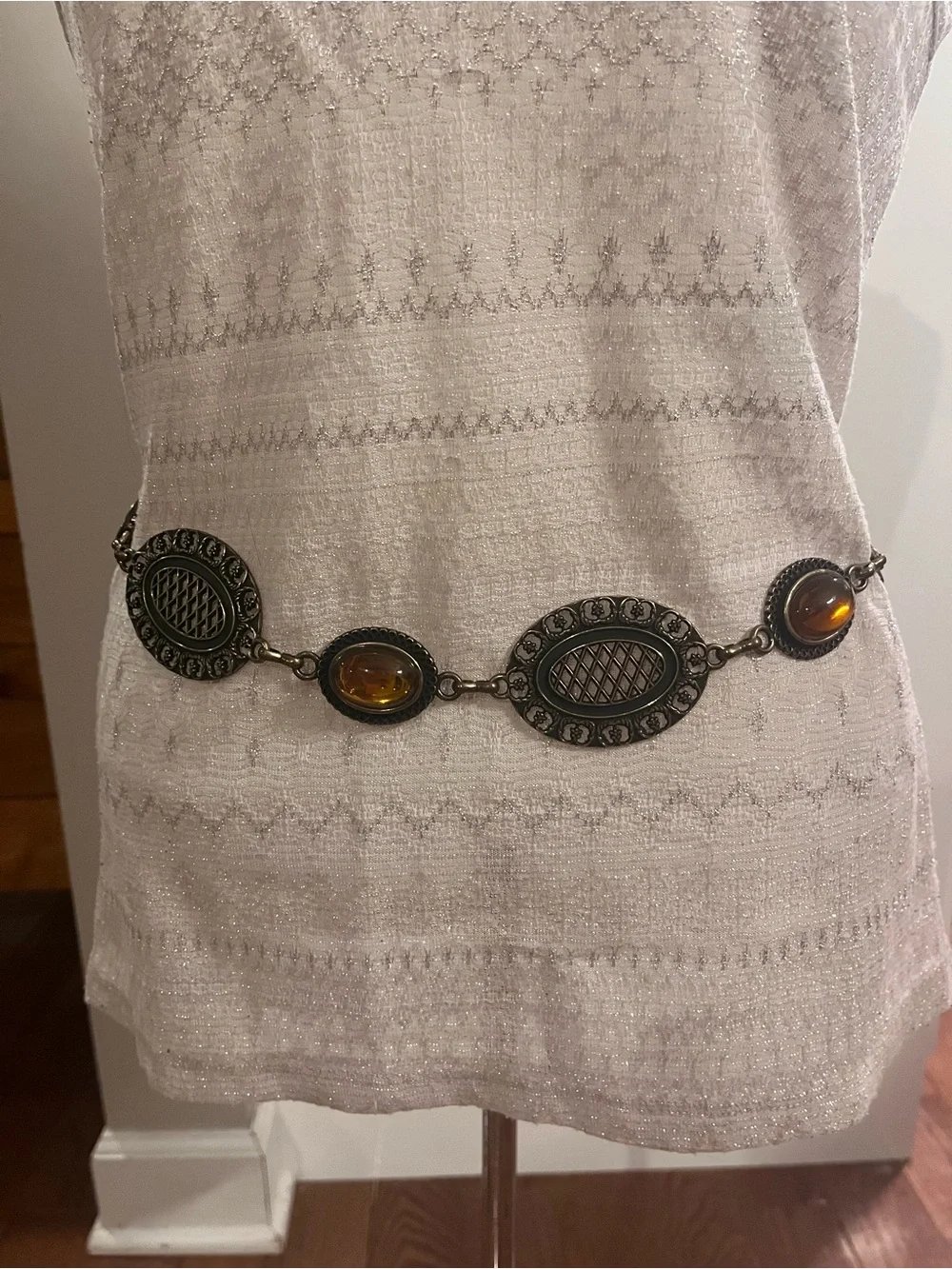 Vintage Nine West Metal Concho Statement Belt with Amber Cabochons